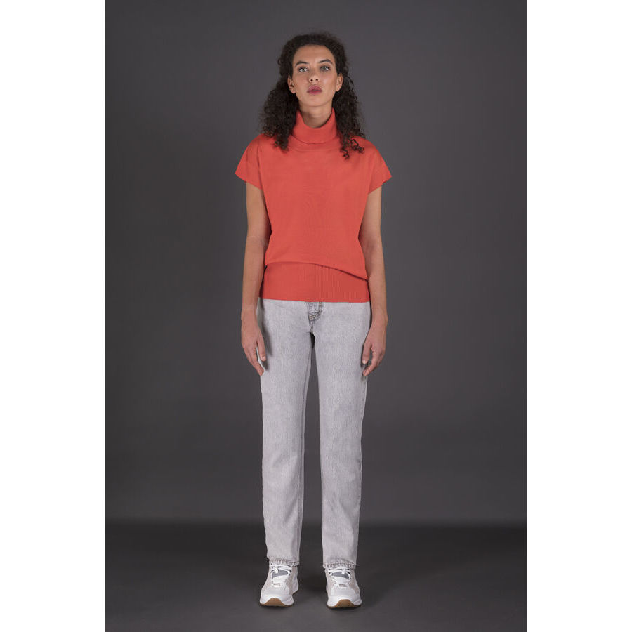 Moorer Women's Orange Short Sleeve Sweater In ["orange"]