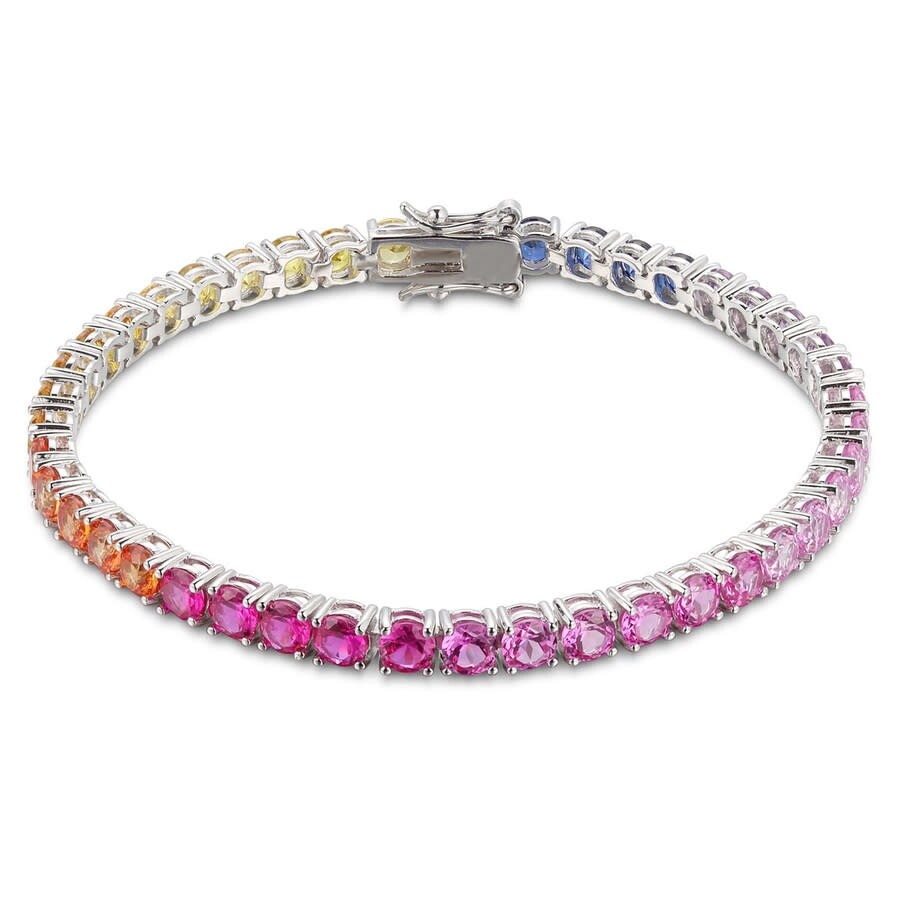 Classic Treasures Sterling Silver Created Rainbow Sapphire Tennis