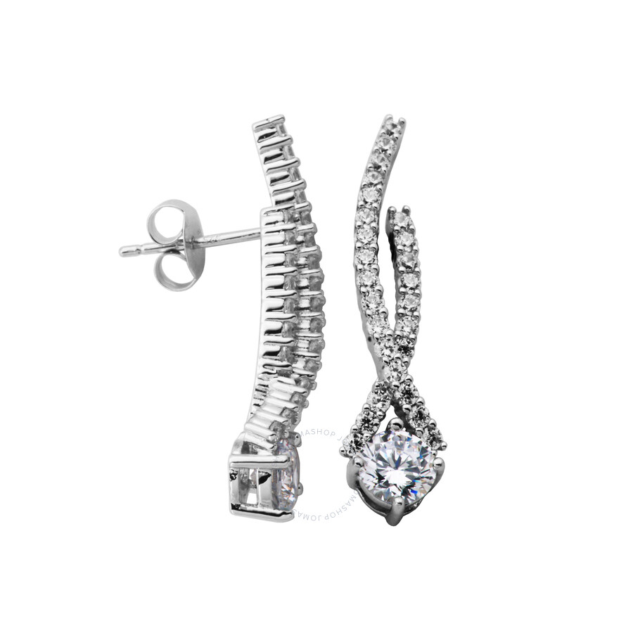 925 Sterling Silver Rhodium-plated Bar w/CZ Dangle Post Earrings 925 Sterling Silver Rhodium-plated Bar w/CZ Dangle Post Earrings