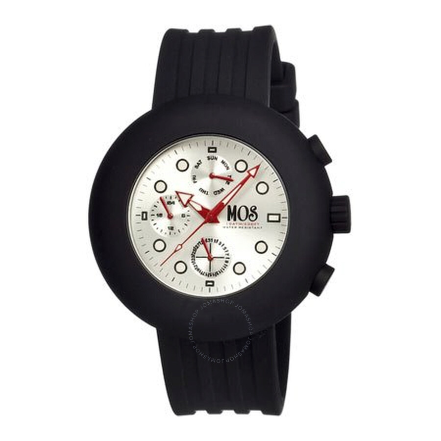 Mos Rome MultiFunctional Silver Dial Black Silicone Men's Watch RM106