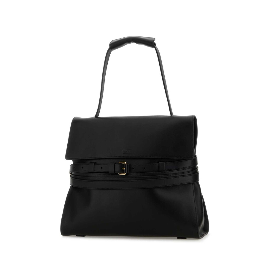 Moschino Black Leather Medium Tie Me Handbag In Black