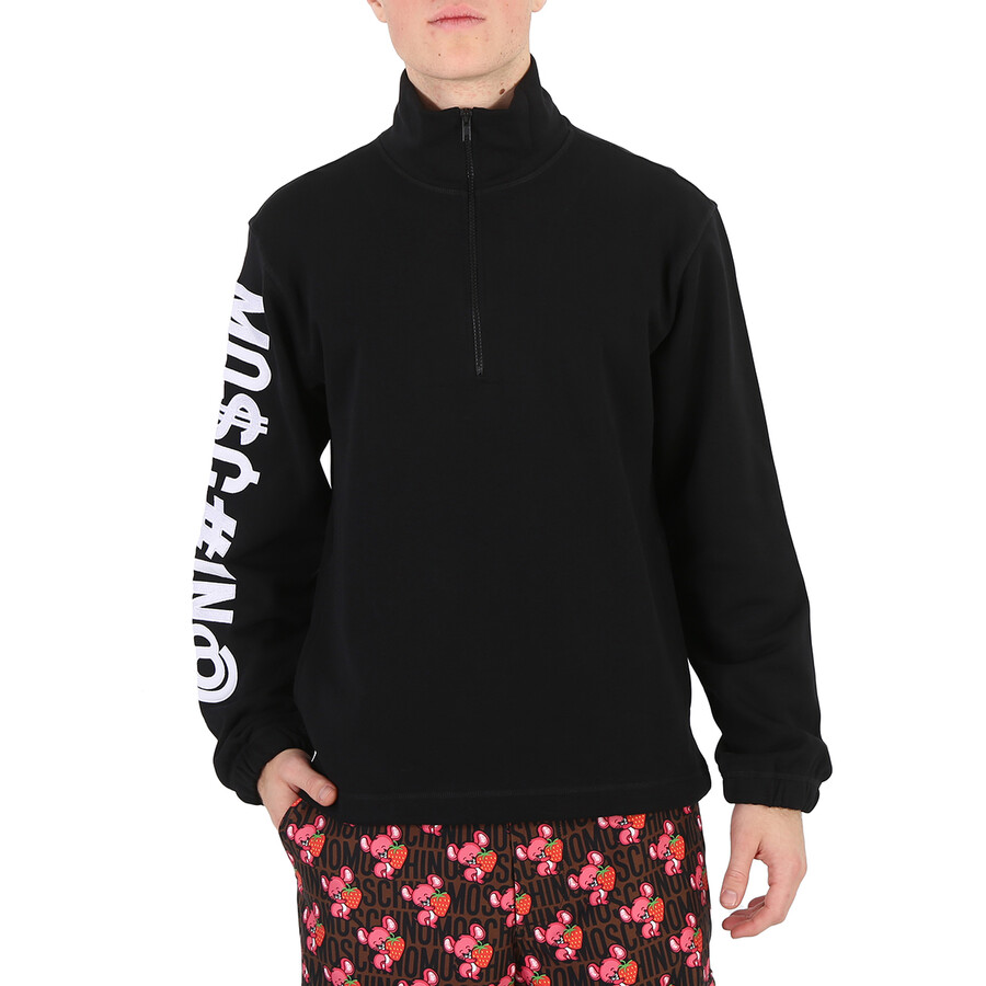 Shop Moschino Black Quarter Zip Cotton Sweatshirt