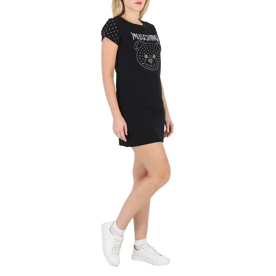 Moschino Black Stretch-Cotton Teddy Crystal T-Shirt Dress