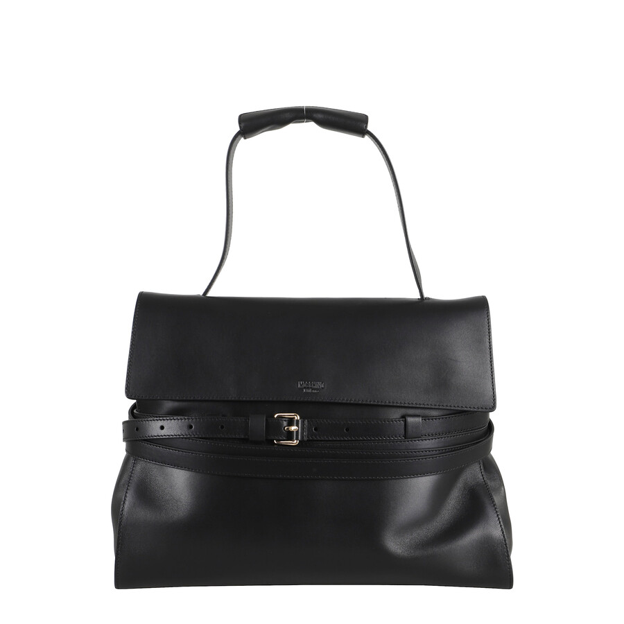 Moschino Black Leather Medium Tie Me Handbag In Black
