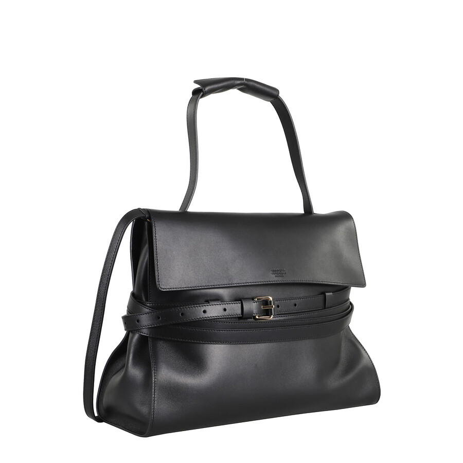 Moschino Black Leather Medium Tie Me Handbag In Black