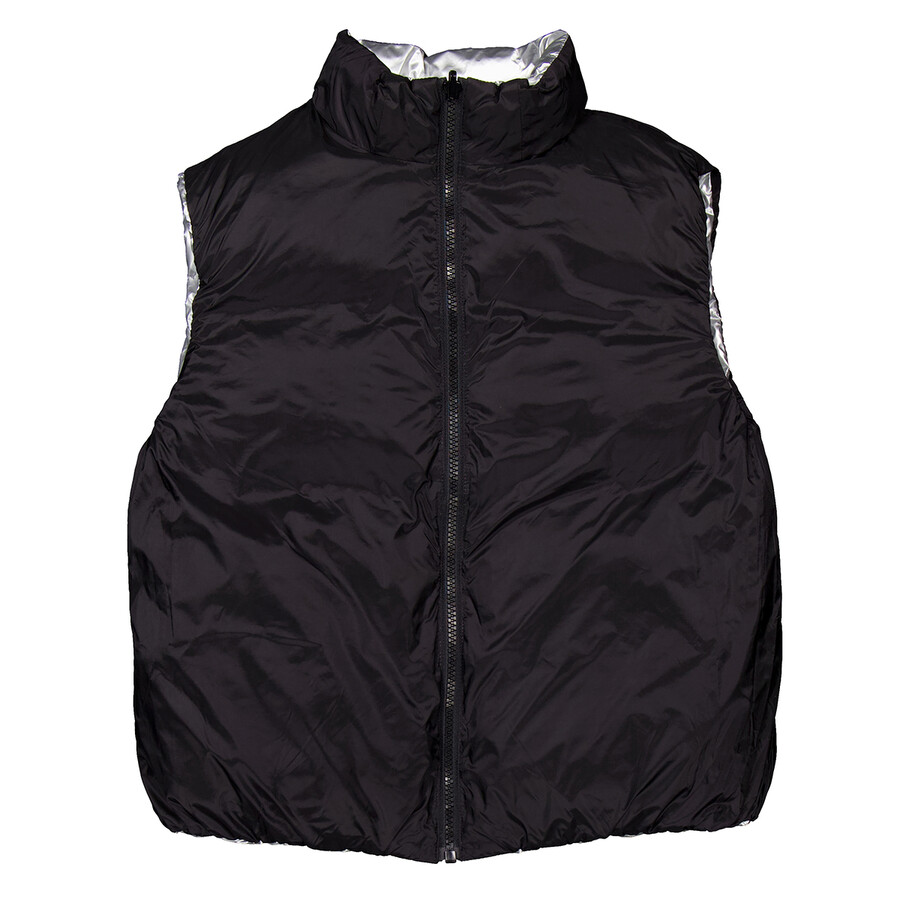 Moschino Boys Logo-applique High Neck Gilet In Silver Tone