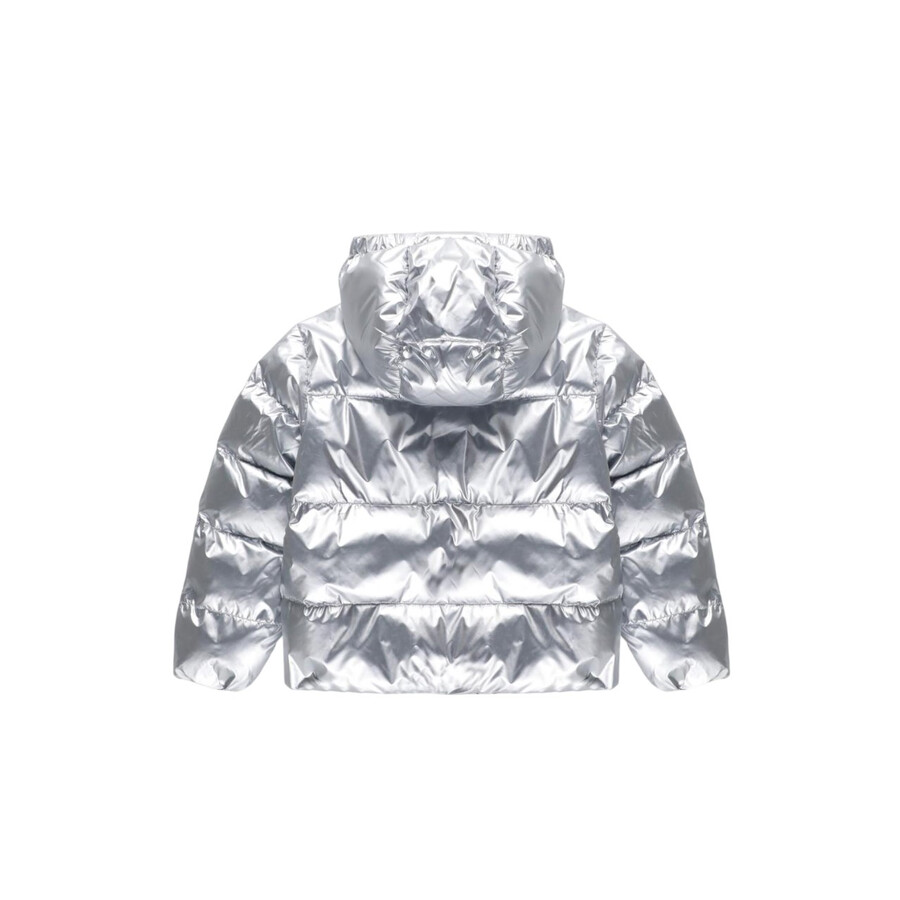 Moschino Padded Jacket With Logo In Silver Tone