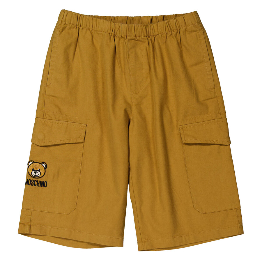 Moschino Borown Shorts For Kids With Teddy Bear And Logo In Brown