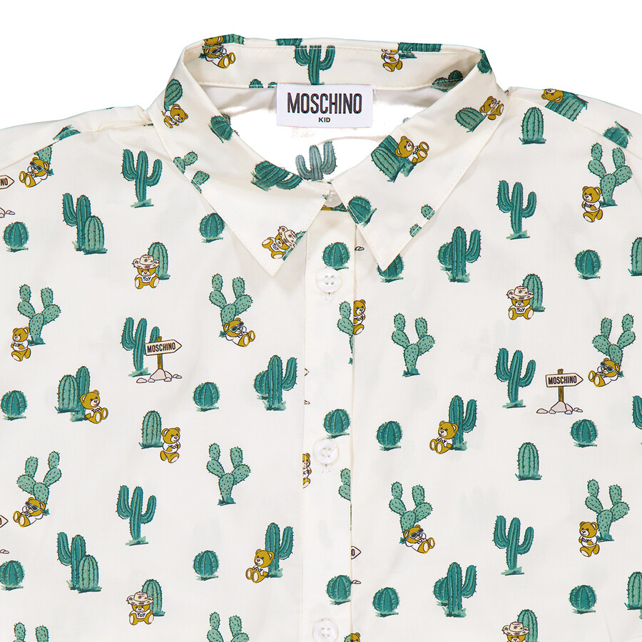 Moschino Girls Graphic-print Short Sleeve Shirt In Beige