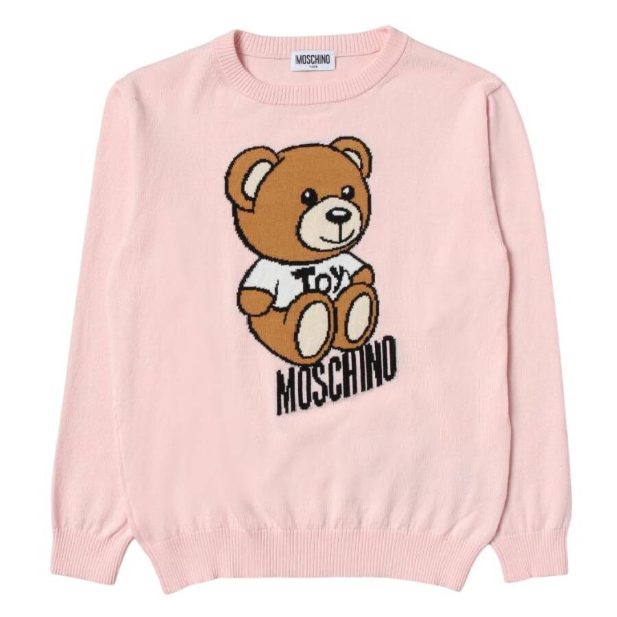 Girls Signature Teddy Bear Motif Cotton Sweater, Size 10Y