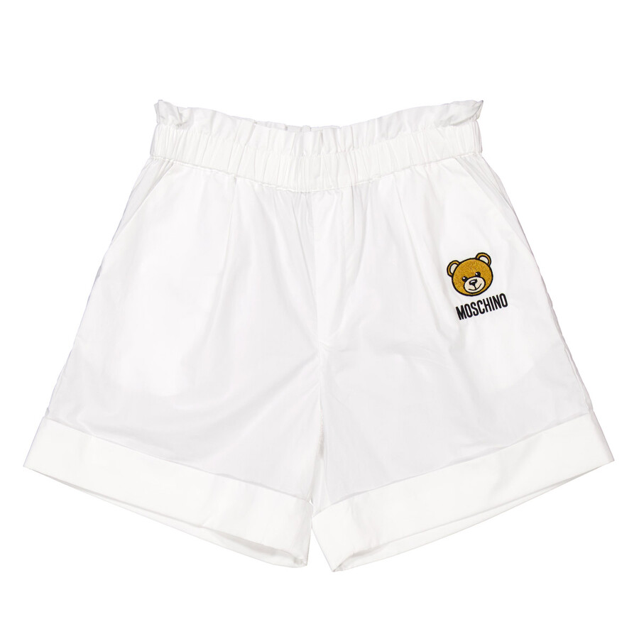 Girls Teddy Bear Motif Poplin Shorts