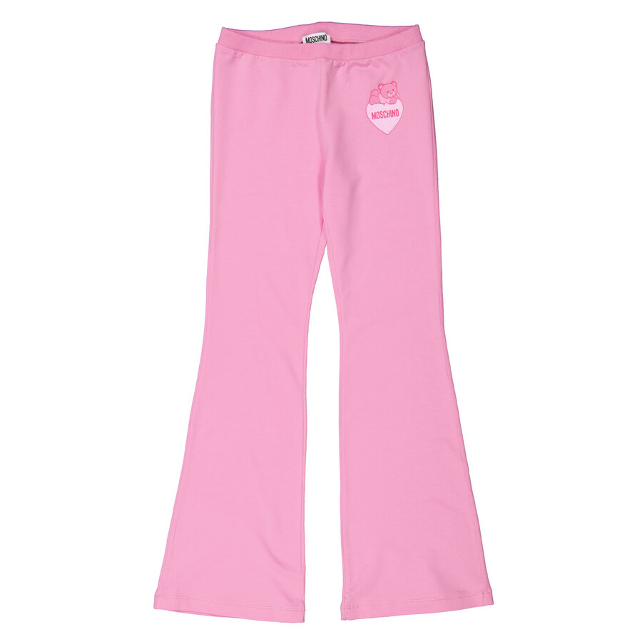 Girls Teddy Bear-Motif Cotton Blend Track Pants