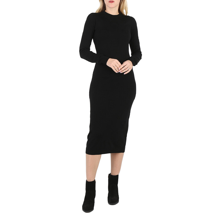 Shop Moschino Ladies Black Fitted Knitted Midi Dress