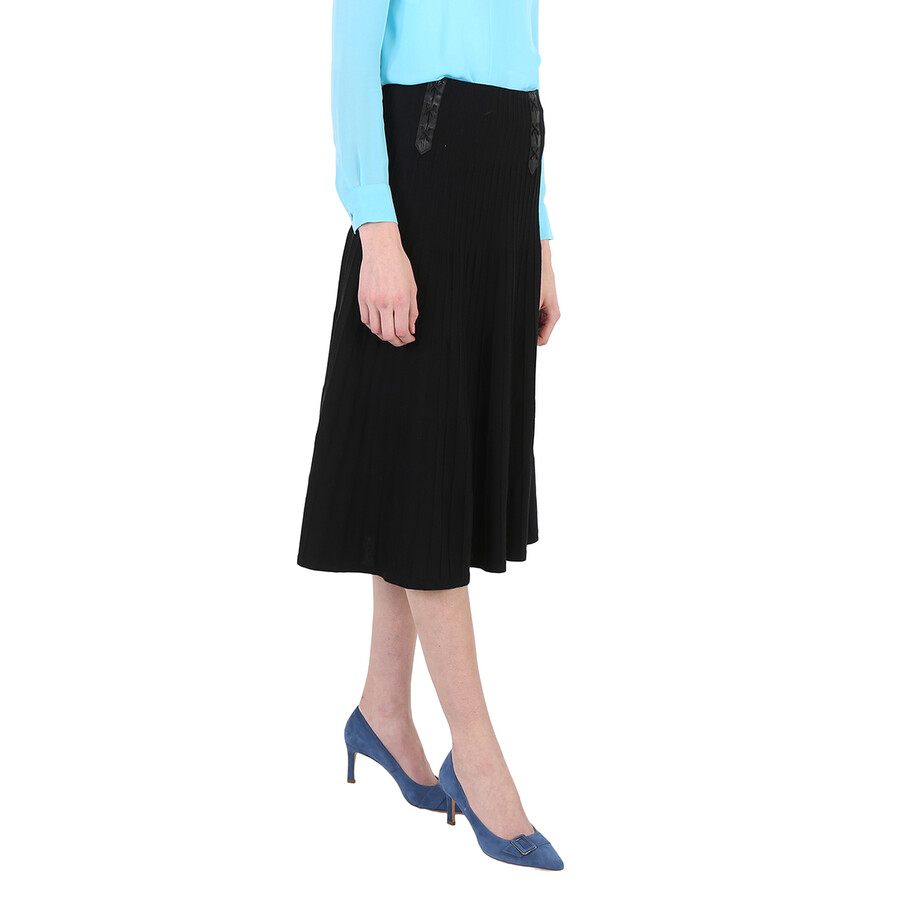 Moschino Ladies Black Leather Detail Pleated Long Skirt In Black