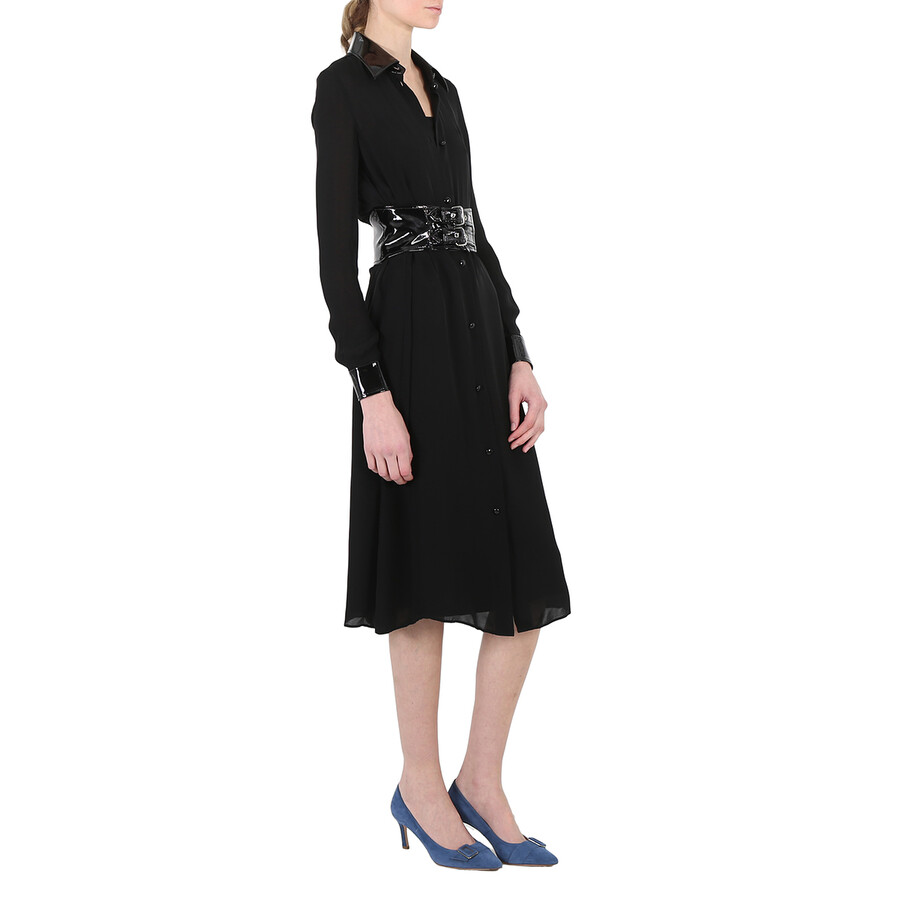 Shop Moschino Ladies Black Long-sleeved Midi Dress