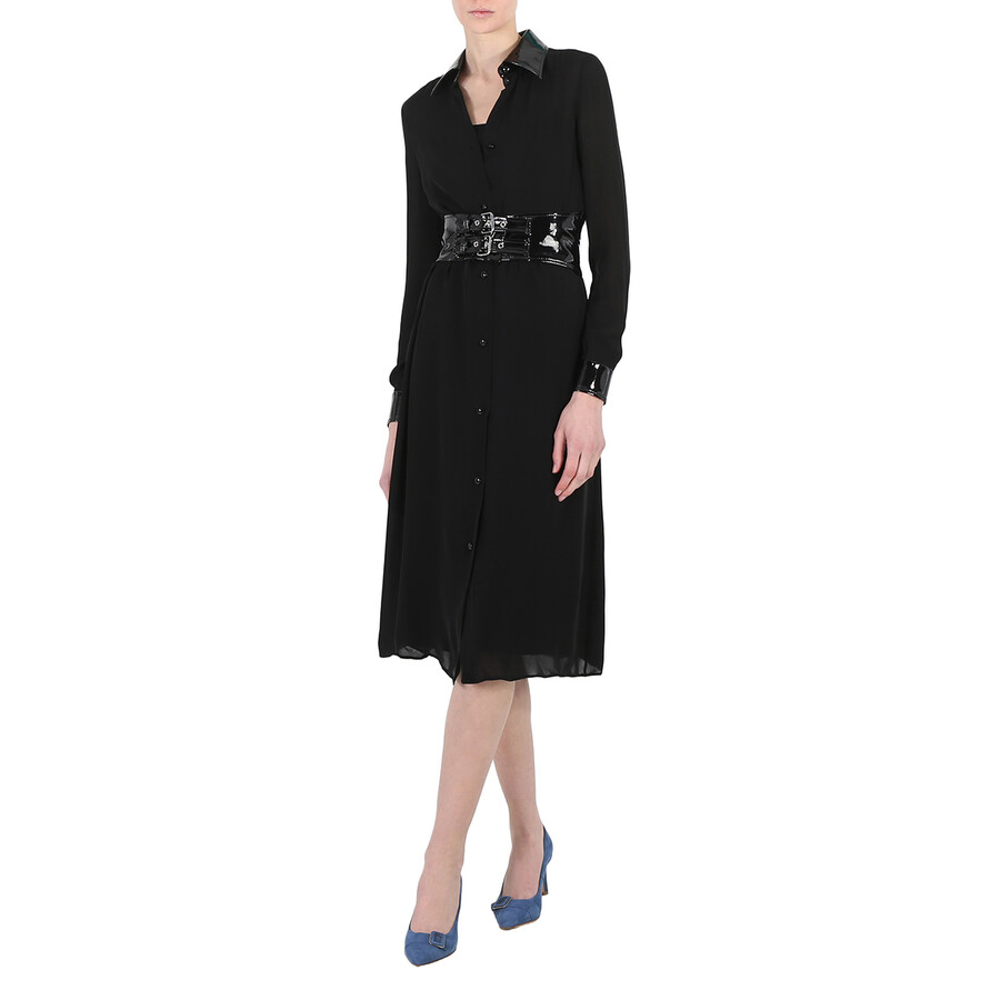美品/MOSCHINO/ドレスコート/38/BLACK MOSCHINO BLACK LEATHER SKIRT SUIT WITH GOLD CHAIN TASSELS 1989