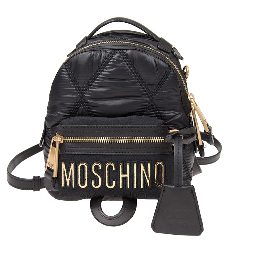 Moschino Ladies Black Quilted Logo Backpack B 7606 8207 1555