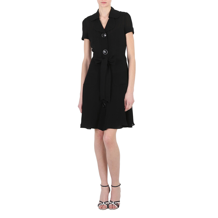 Ladies Black Short-Sleeved Mini Shirt Dress