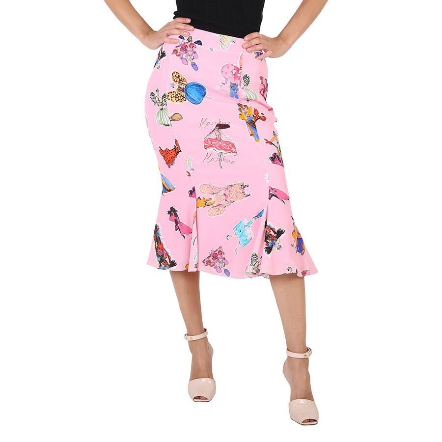 Shop Moschino Ladies Fantasy Print Pink Flare Skirt