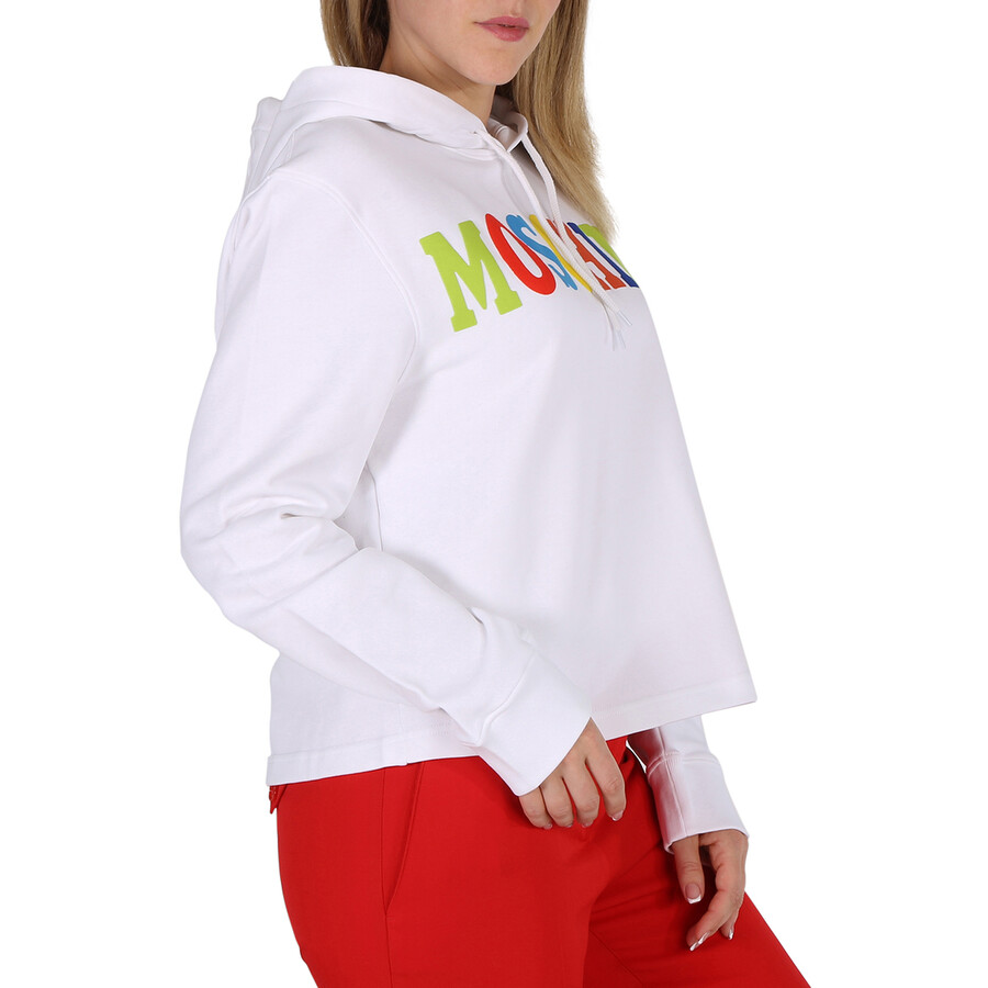 Shop Moschino Ladies Fantasy Print White Logo Cotton Cotton Sweatshirt