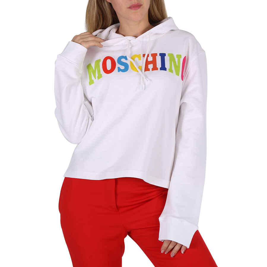 Shop Moschino Ladies Fantasy Print White Logo Cotton Cotton Sweatshirt