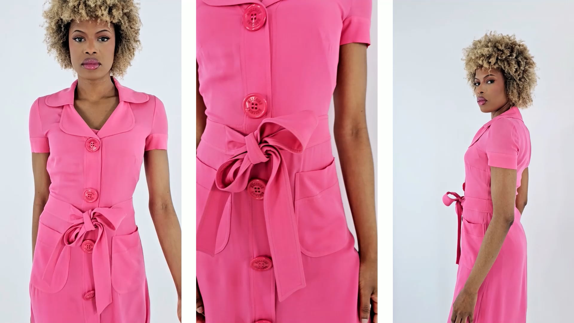 Moschino Ladies Fuschia Silk Belted Shirt Dress