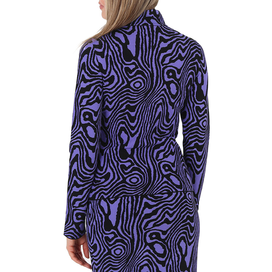 Moschino Ladies Moire-effect Funnel-neck Jumper In Purple