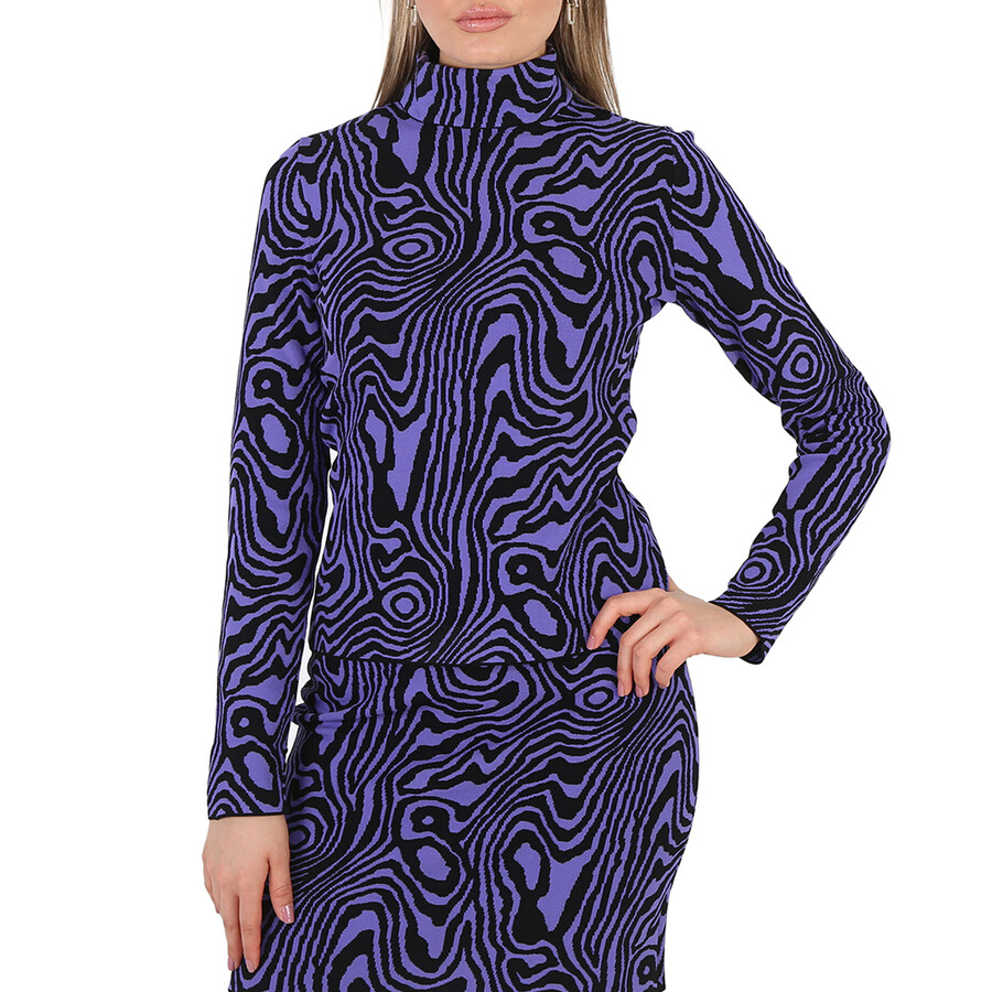 Shop Moschino Ladies Moire-effect Funnel-neck Jumper In Purple