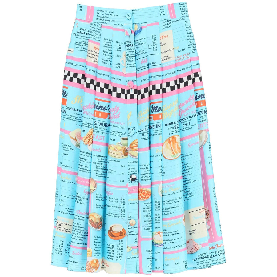 Shop Moschino Ladies Multi Drive In Menu-printed Pleated Midi Skirt