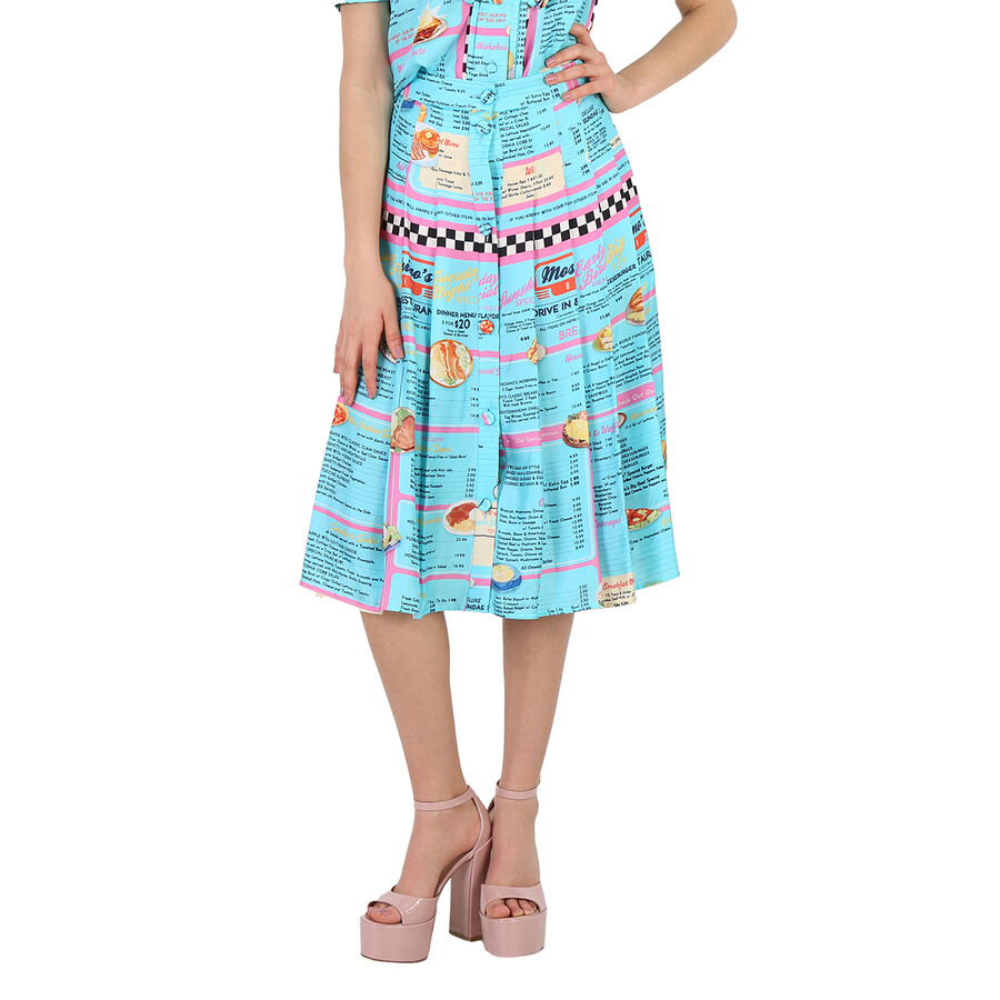 Ladies Multi Drive In Menu-Printed Pleated Midi Skirt, Brand Size 38 (US Size 4)