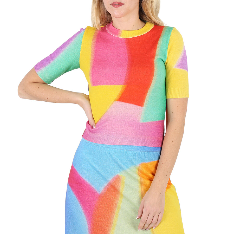 Ladies Multicolor Wool Knit Short-Sleeve Sweater