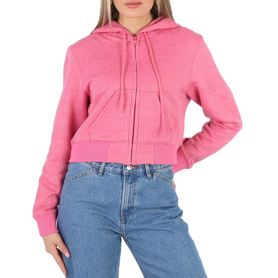 Ladies Pink All-Over Logo Short Sweatshirt