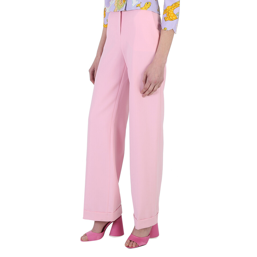 Shop Moschino Ladies Pink Straight-leg Trousers