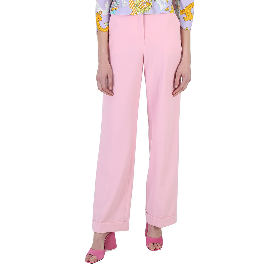 Shop Moschino Ladies Pink Straight-leg Trousers