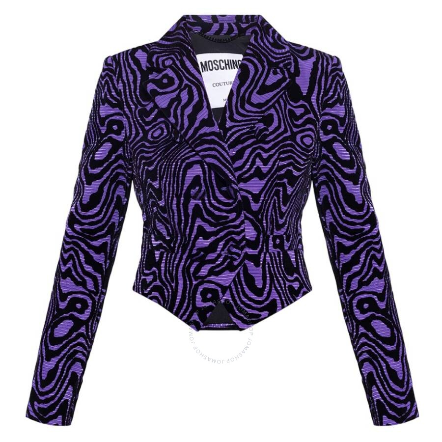 Shop Moschino Ladies Purple Moire Effect Jacquard Blazer