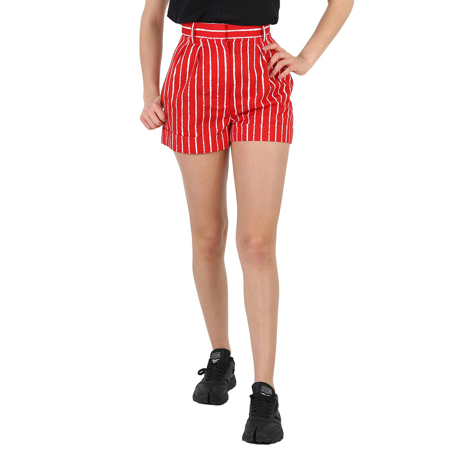 Ladies Red Striped Mini Shorts, Brand Size 38 (US Size 4)