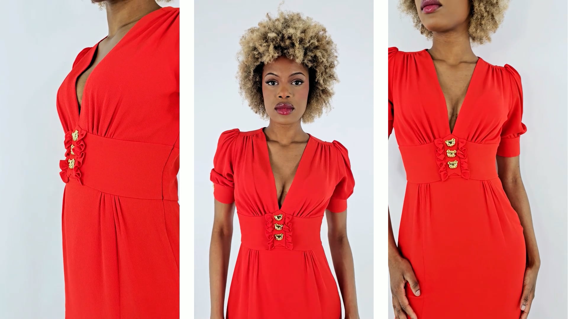Moschino Ladies Red Teddy Ruffle Dress