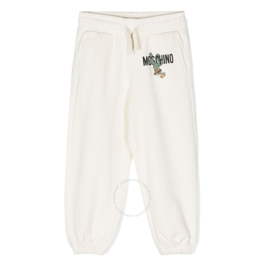 Moschino White Logo Print Cotton Track Pants In White