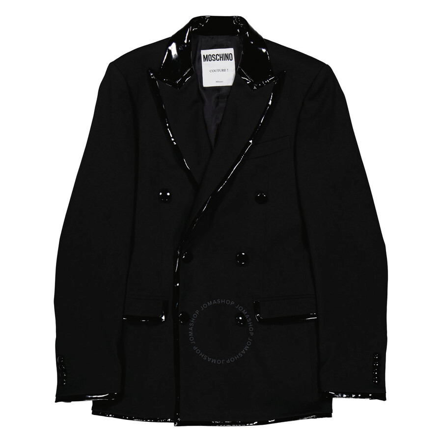 Shop Moschino Men's Black Double-breasted Piped Blazer