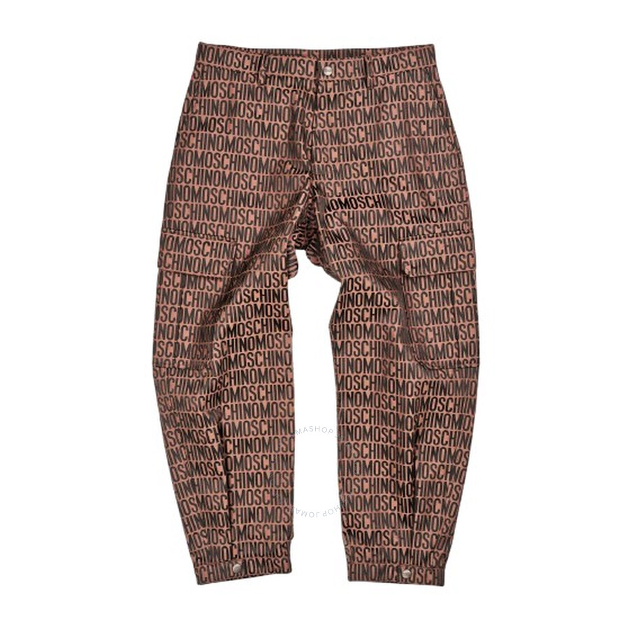 Moschino Men's Brown/black Allover Monogrammed Cargo Trousers In Brown/black