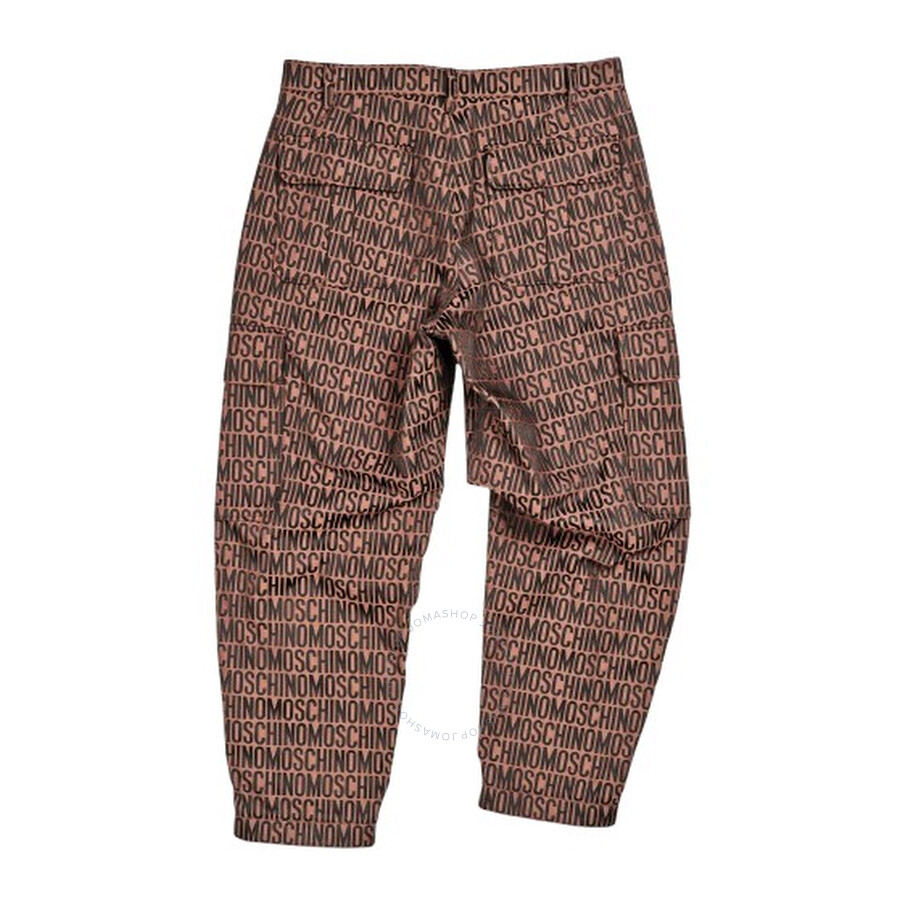 Moschino Men's Brown/black Allover Monogrammed Cargo Trousers In Brown/black