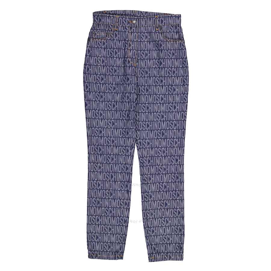 Moschino Monogram Print Jeans In Blue