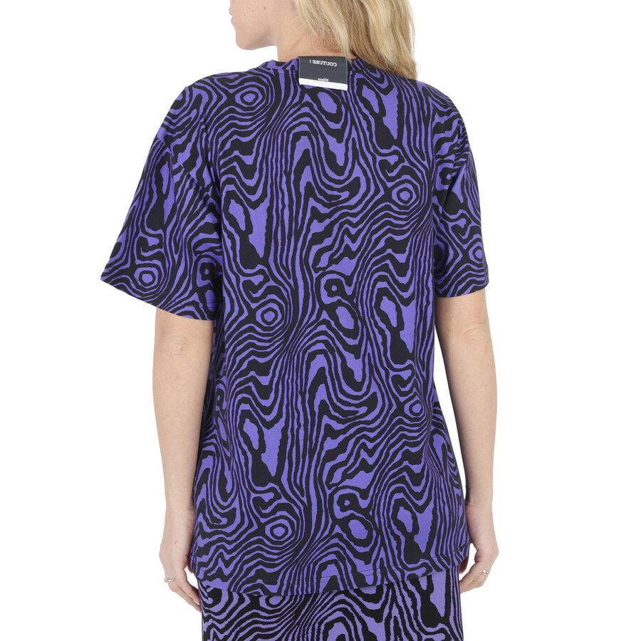 Moschino Purple Oversized Moire Effect Zebra-print Cotton T-shirt In Purple
