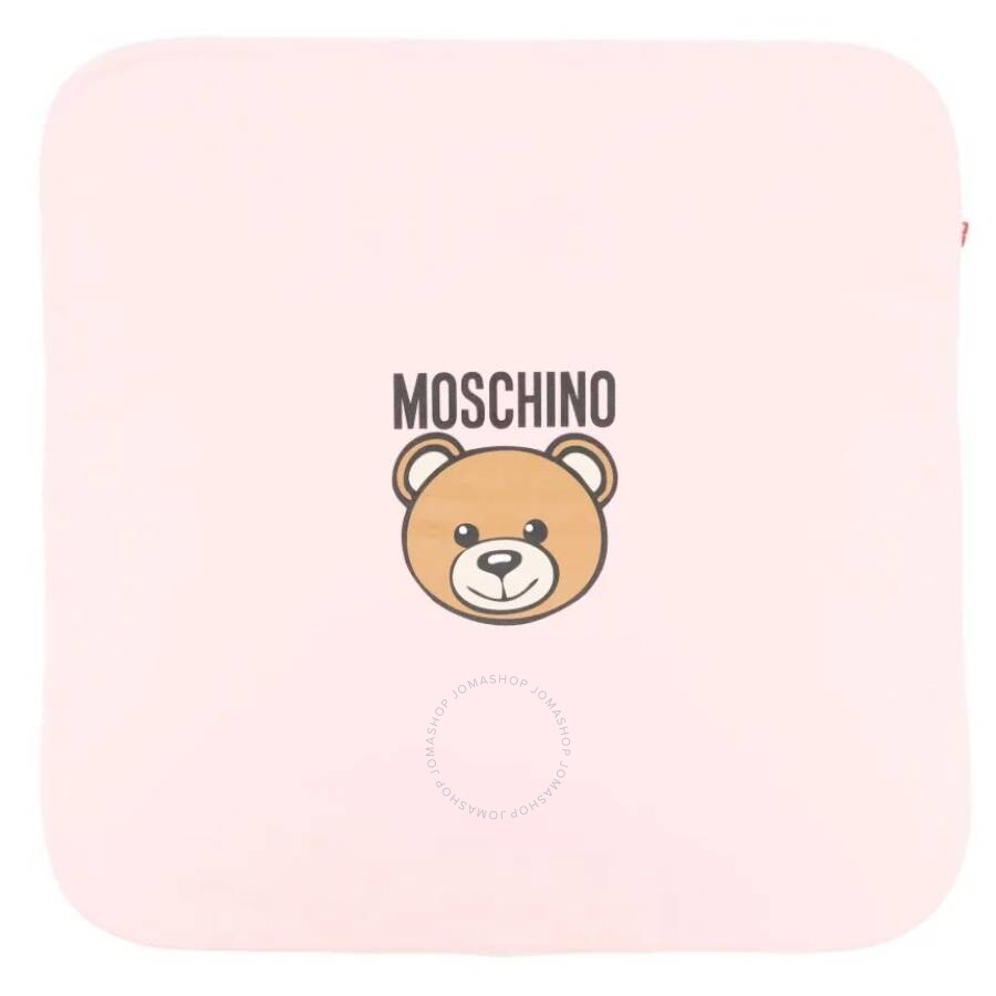 Moschino Teddy Bear Logo Print Cotton Blanket In Pink