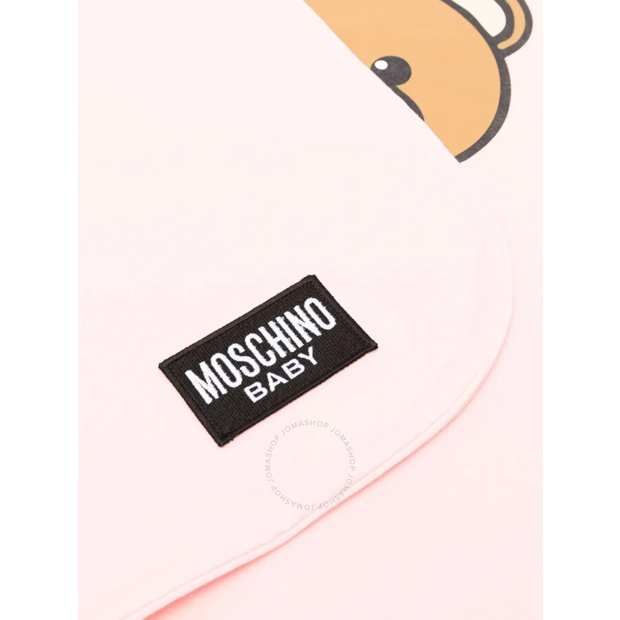Moschino Teddy Bear Logo Print Cotton Blanket In Pink