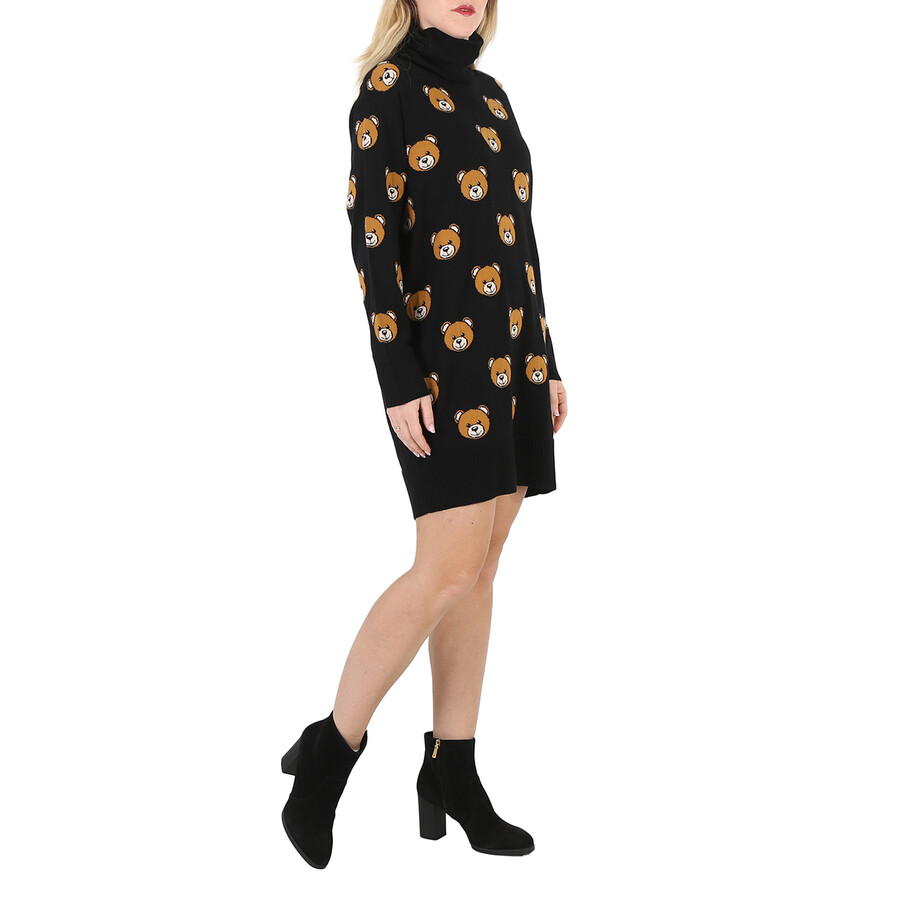 Moschino Teddy Embroidered High-neck Dress In Black