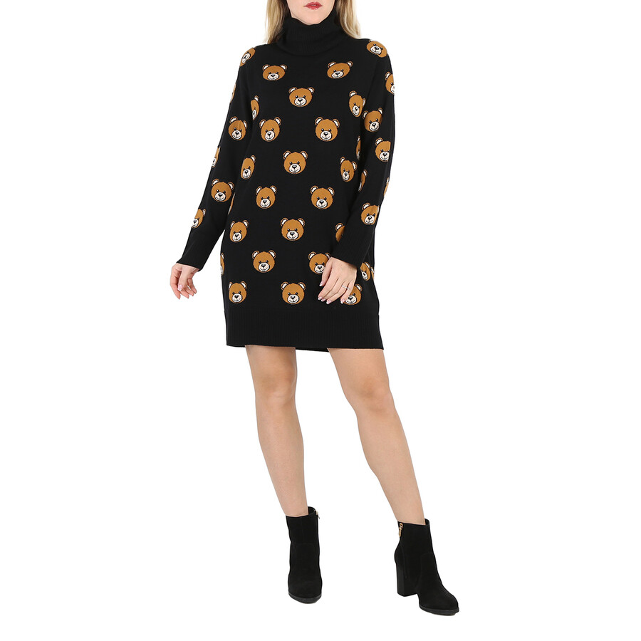 Moschino Teddy Embroidered High-neck Dress In Black