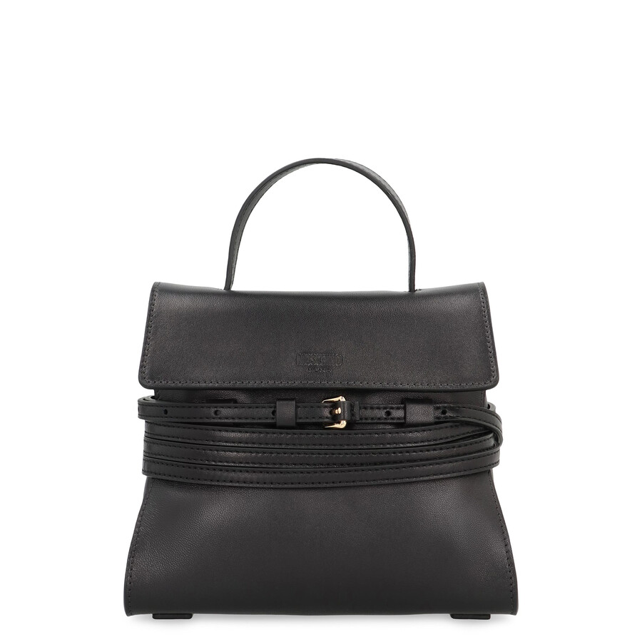 Moschino Tie Me Small Leather Handbag In Black