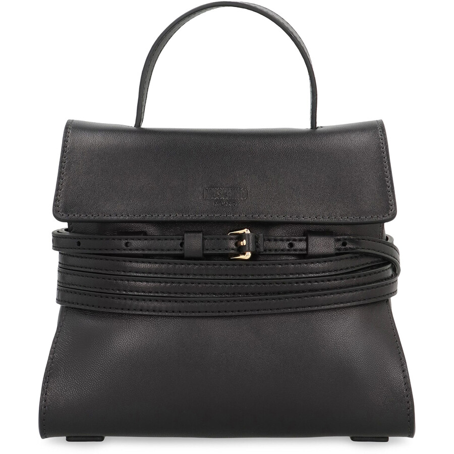 Moschino Tie Me Small Leather Handbag In Black