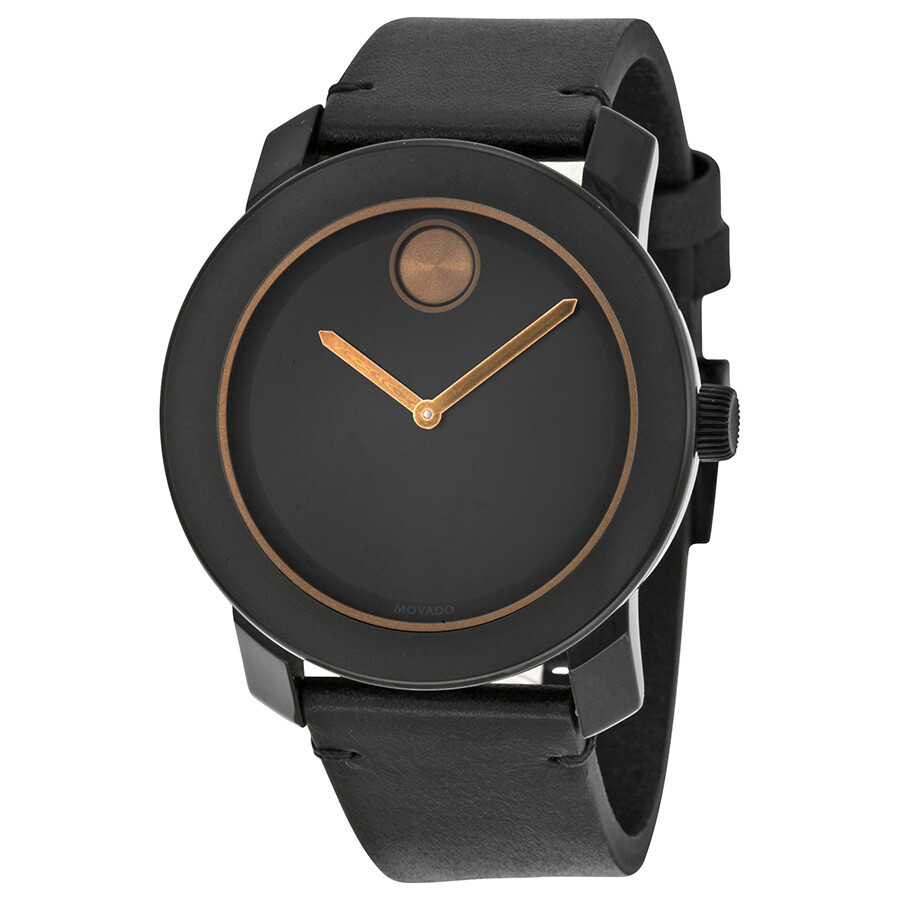 Movado Bold Black Dial Black Leather Men S Quartz Watch 3600297